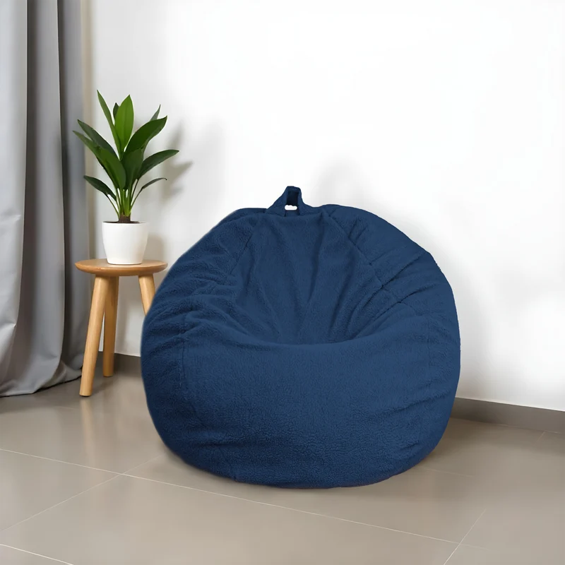 Pouf poire XL d'intérieur en tissu sherpa - 110x120 cm - Bleu pétrole