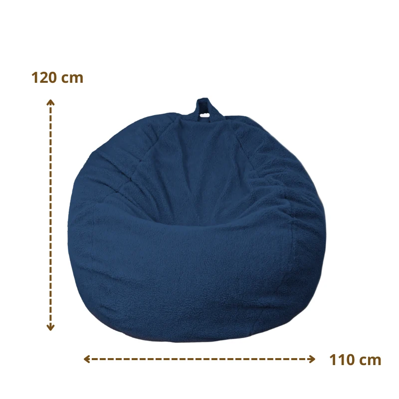 Pouf poire XL d'intérieur en tissu sherpa - 110x120 cm - Bleu pétrole