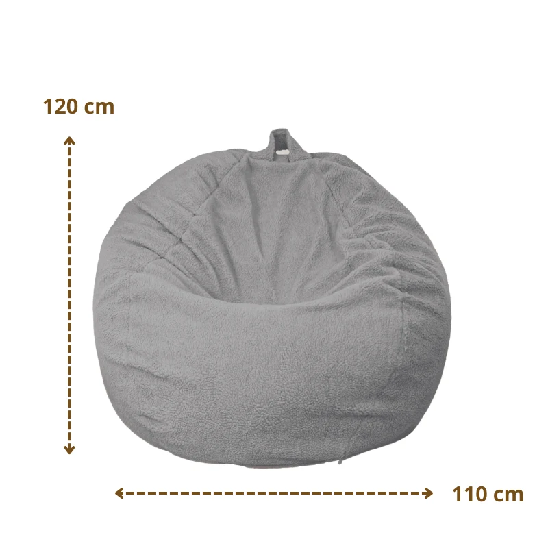 Pouf poire XL d'intérieur en tissu sherpa - 110x120 cm - Gris clair