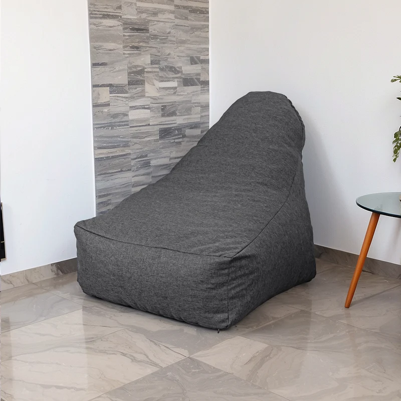 Fauteuil Pouf XXL 120x90 Gris Chiné - Tissu Effet Lin & Mousse (Confort Salon)
