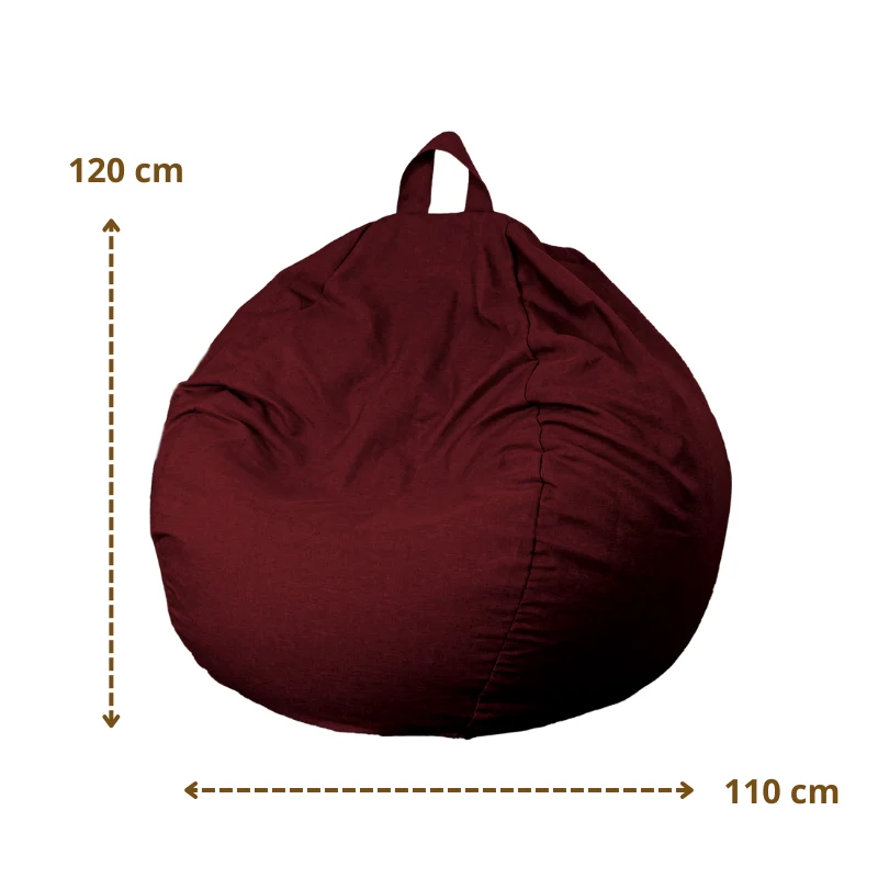 Pouf poire XL d'intérieur en tissu effet lin - 110x120 cm - Prune
