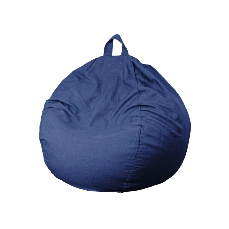 Pouf poire XL d'intérieur en tissu effet lin - 110x120 cm - Bleu indigo