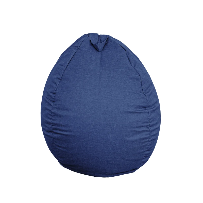 Pouf poire XL d'intérieur en tissu effet lin - 110x120 cm - Bleu indigo