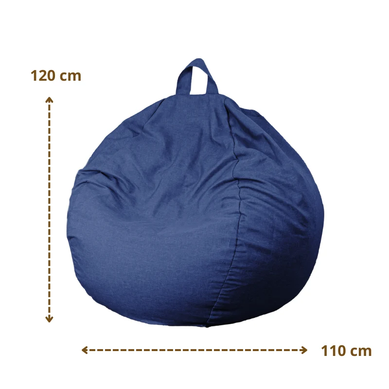 Pouf poire XL d'intérieur en tissu effet lin - 110x120 cm - Bleu indigo