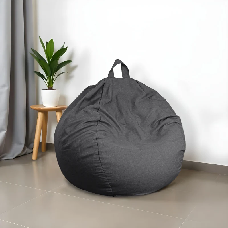 Pouf poire XL d'intérieur en tissu effet lin - 110x120 cm - Gris chiné