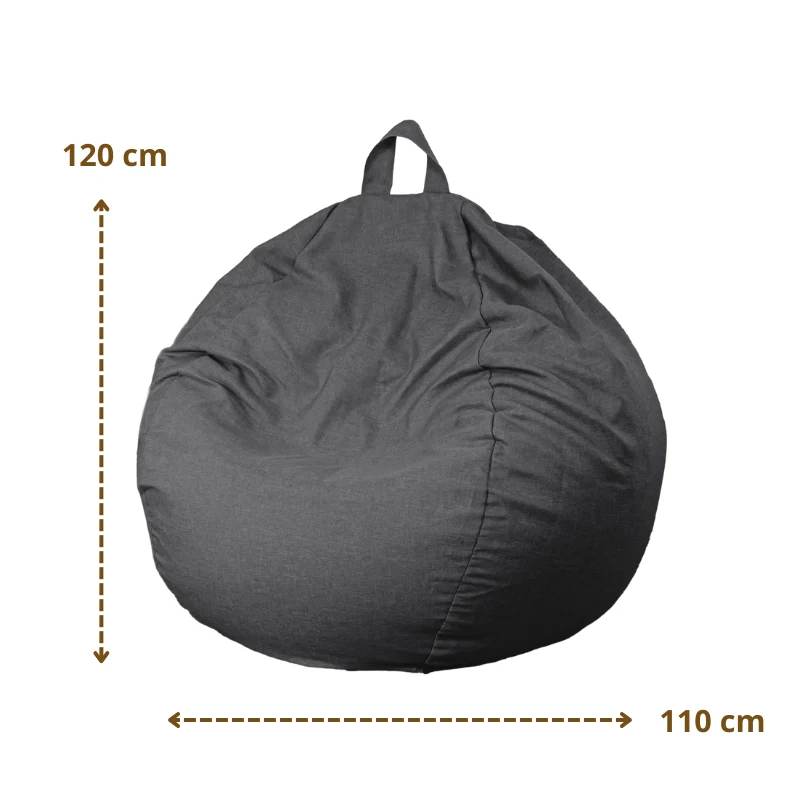 Pouf poire XL d'intérieur en tissu effet lin - 110x120 cm - Gris chiné