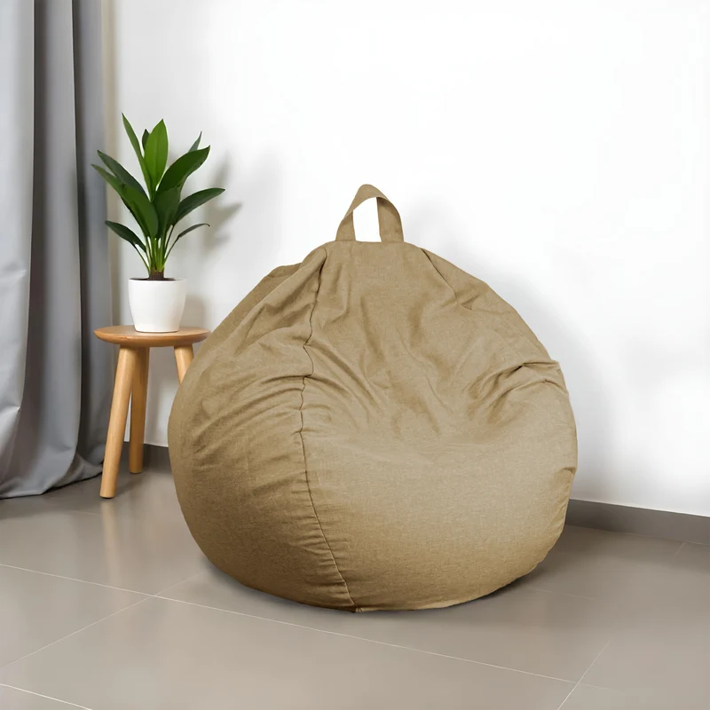 Pouf poire XL d'intérieur en tissu effet lin - 110x120 cm - Beige