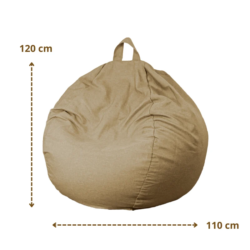 Pouf poire XL d'intérieur en tissu effet lin - 110x120 cm - Beige