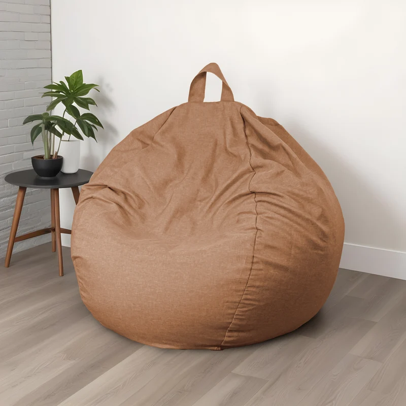 Pouf Poire Géant XXL 120x150 Marron Clair - Tissu Effet Lin & Mousse (Salon Chic)
