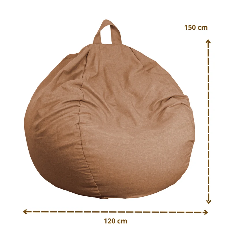 Pouf Poire Géant XXL 120x150 Marron Clair - Tissu Effet Lin & Mousse (Salon Chic)