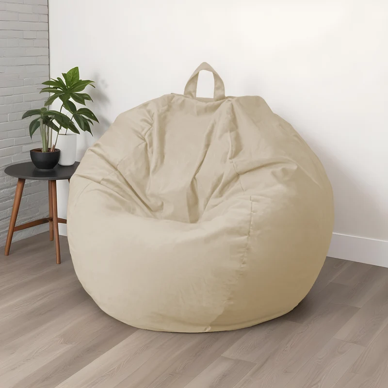 Pouf Poire Géant XXL 120x150 Crème - Velours & Mousse (Grand Luxe & Confort)