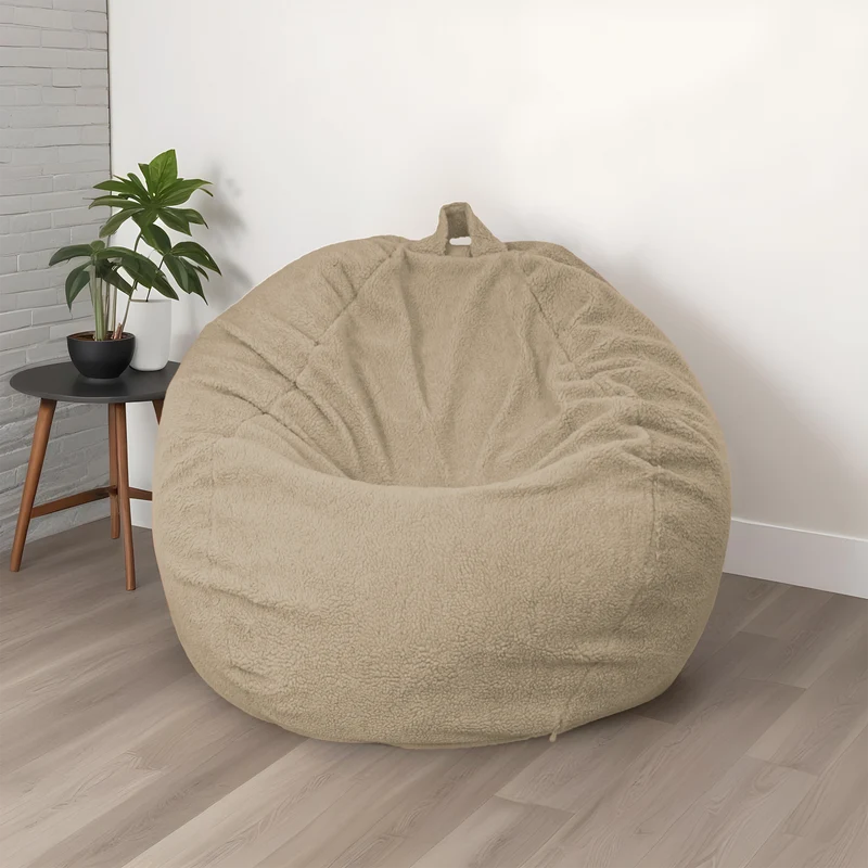 Pouf Poire Géant XXL 120x150 Beige - Tissu Sherpa & Mousse (Cocon Ultime)