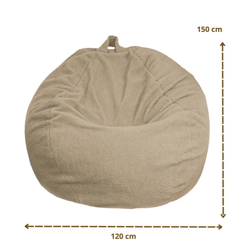 Pouf Poire Géant XXL 120x150 Beige - Tissu Sherpa & Mousse (Cocon Ultime)