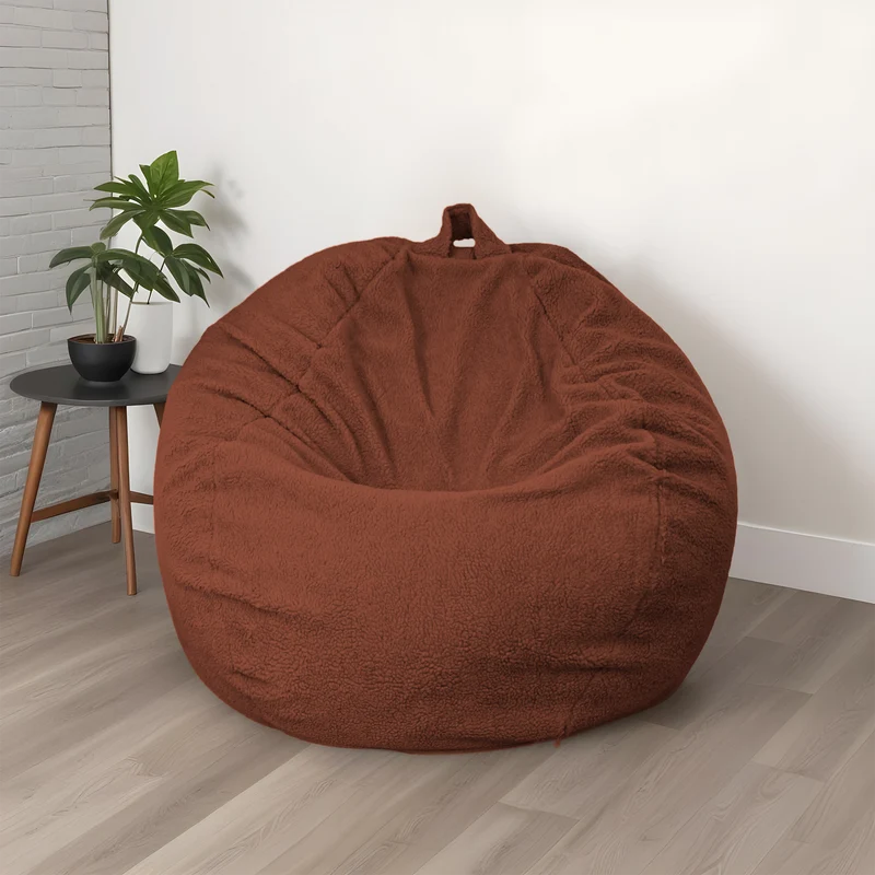Pouf Poire Géant XXL 120x150 Terracotta - Tissu Sherpa & Mousse (Cocon Ultime)