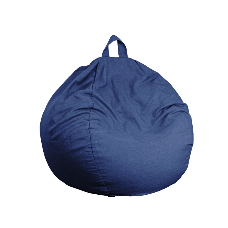 Pouf Poire Géant XXL 120x150 Bleu Indigo - Tissu Effet Lin & Mousse (Salon Chic)