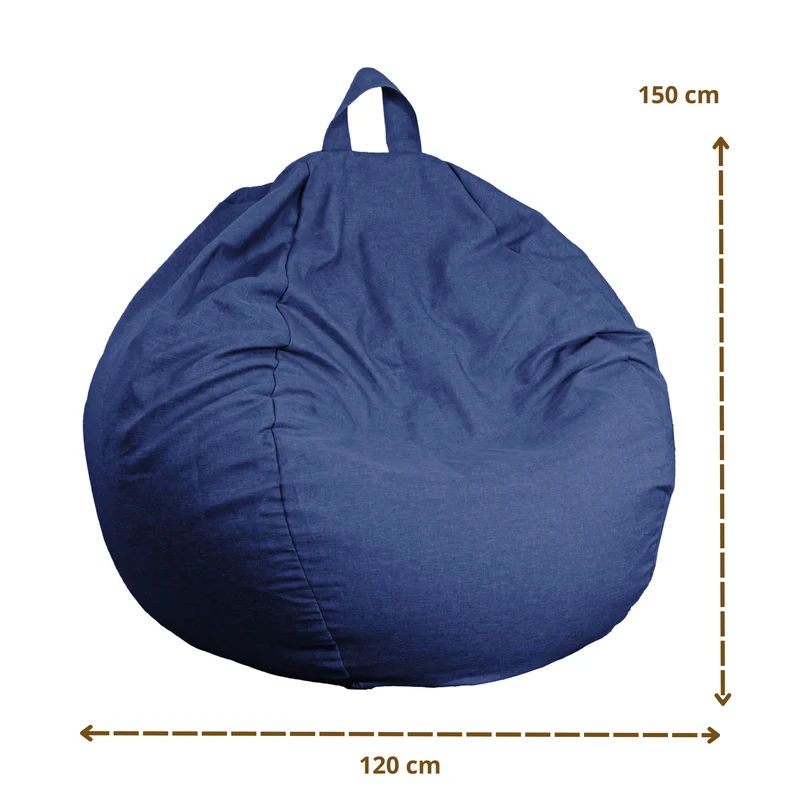 Pouf Poire Géant XXL 120x150 Bleu Indigo - Tissu Effet Lin & Mousse (Salon Chic)