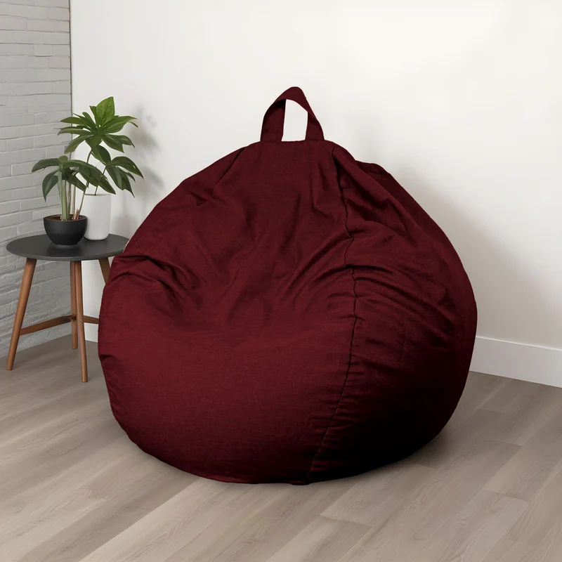 Pouf Poire Géant XXL 120x150 Prune - Tissu Effet Lin & Mousse (Salon Chic)