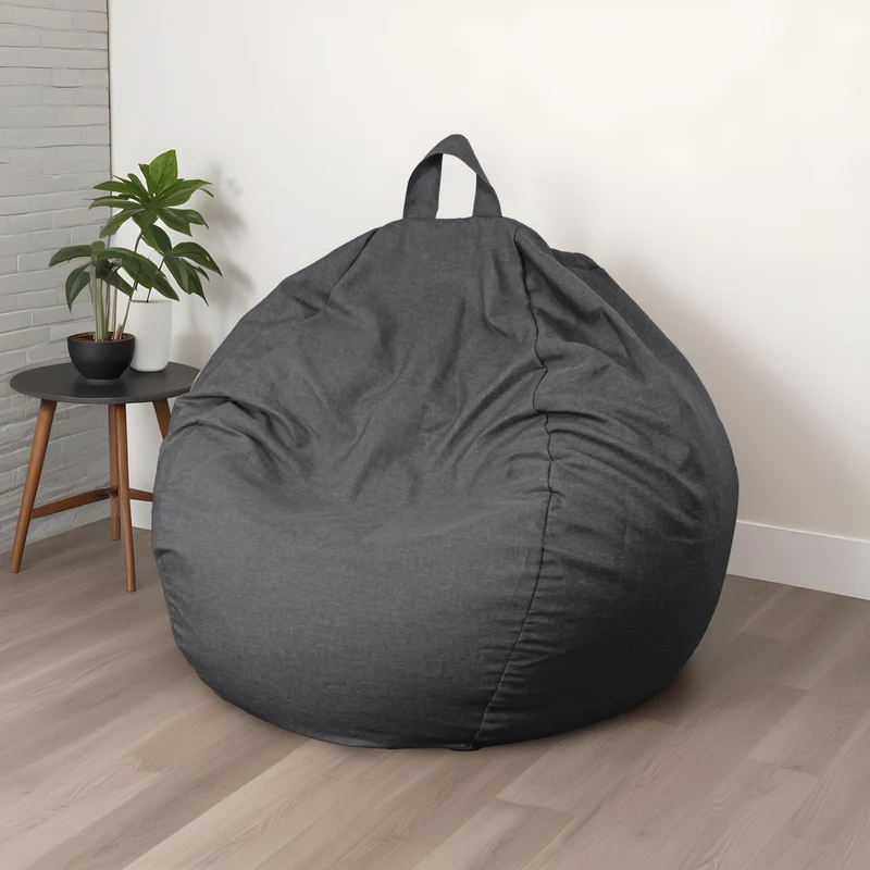 Pouf Poire Géant XXL 120x150 Gris Chiné - Tissu Effet Lin & Mousse (Salon Chic)