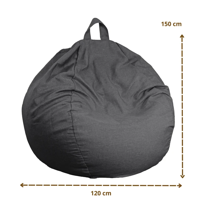 Pouf Poire Géant XXL 120x150 Gris Chiné - Tissu Effet Lin & Mousse (Salon Chic)