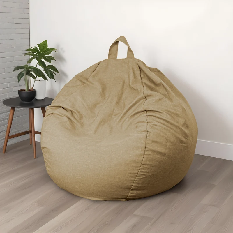Pouf Poire Géant XXL 120x150 Beige - Tissu Effet Lin & Mousse (Salon Chic)