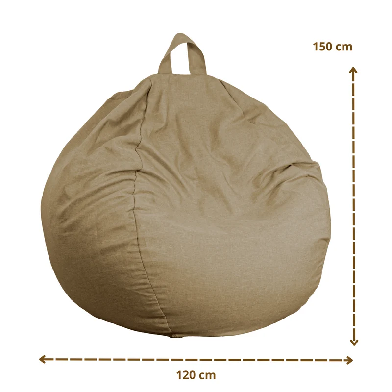 Pouf Poire Géant XXL 120x150 Beige - Tissu Effet Lin & Mousse (Salon Chic)