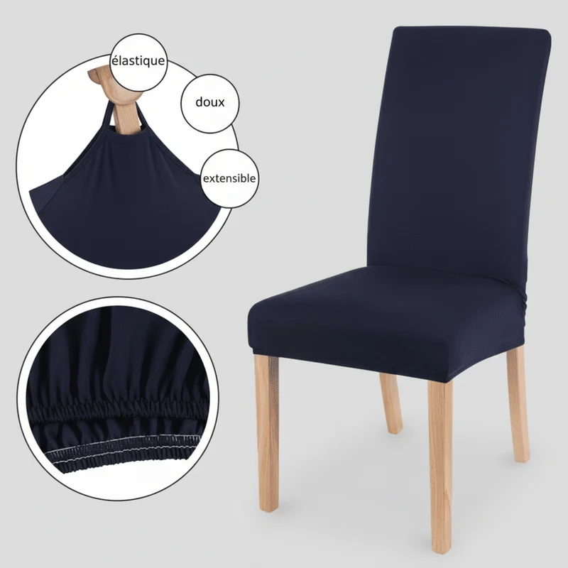 Housse de Chaise Universelle Bleu Marine - Tissu Extensible & Doux