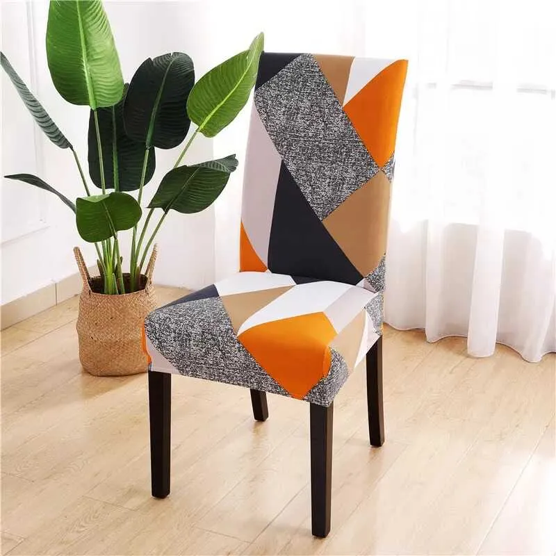 Housse de Chaise Extensible Motif Géométrique - Style Scandinave Multicolor