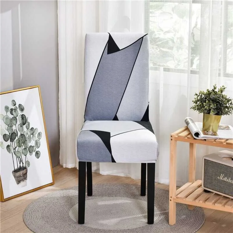 Housse de Chaise Extensible à Motifs Modernes - Style Scandinave Gris Blanc