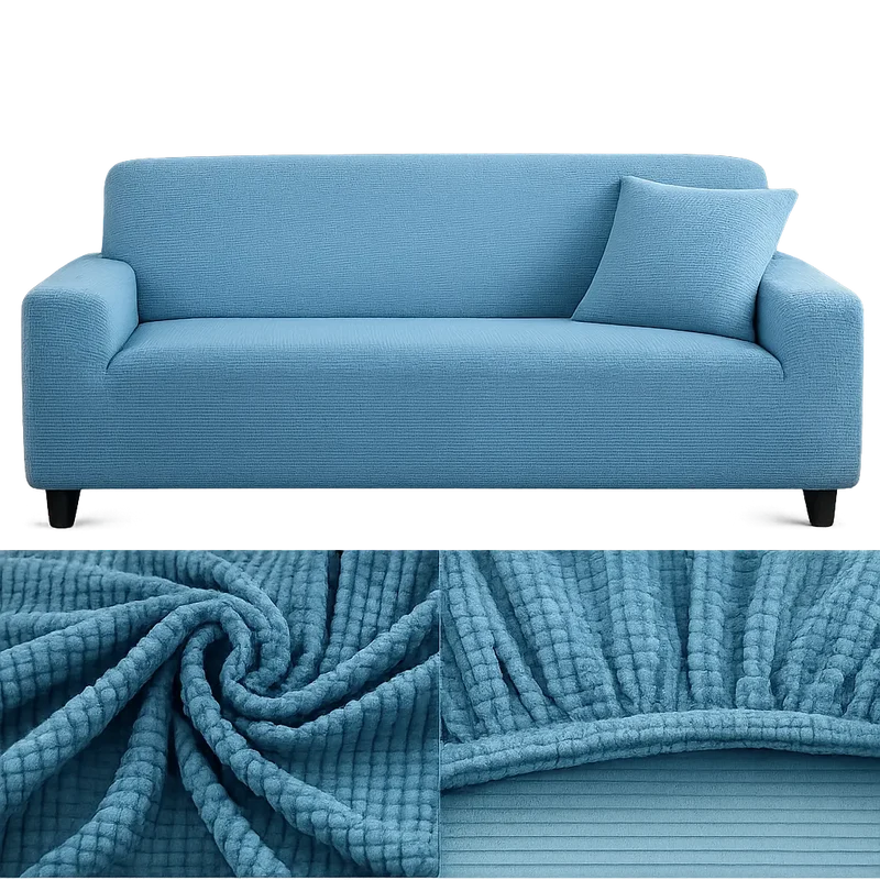 Microfibre Bleu - Housse de Canapé Extensible