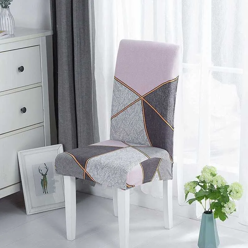Housse de Chaise à Motifs Géométrique - Style Scandinave Gris Rose