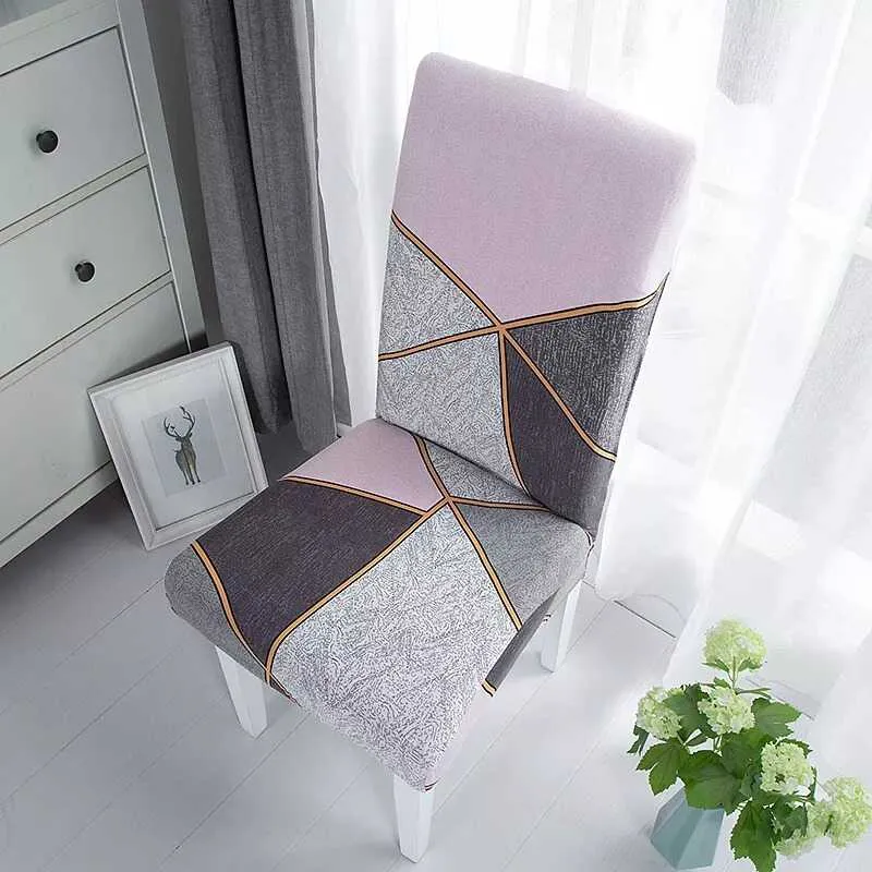 Housse de Chaise à Motifs Géométrique - Style Scandinave Gris Rose