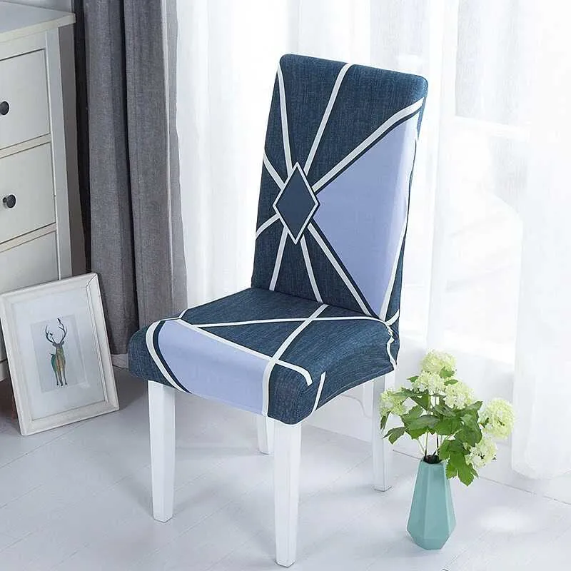 Housse de Chaise Extensible Bleu à Motifs géométriques - Design Moderne & Ajustement Parfait