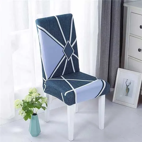 Housse de Chaise Extensible Bleu à Motifs géométriques - Design Moderne & Ajustement Parfait