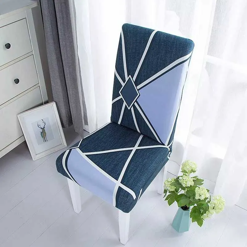 Housse de Chaise Extensible Bleu à Motifs géométriques - Design Moderne & Ajustement Parfait