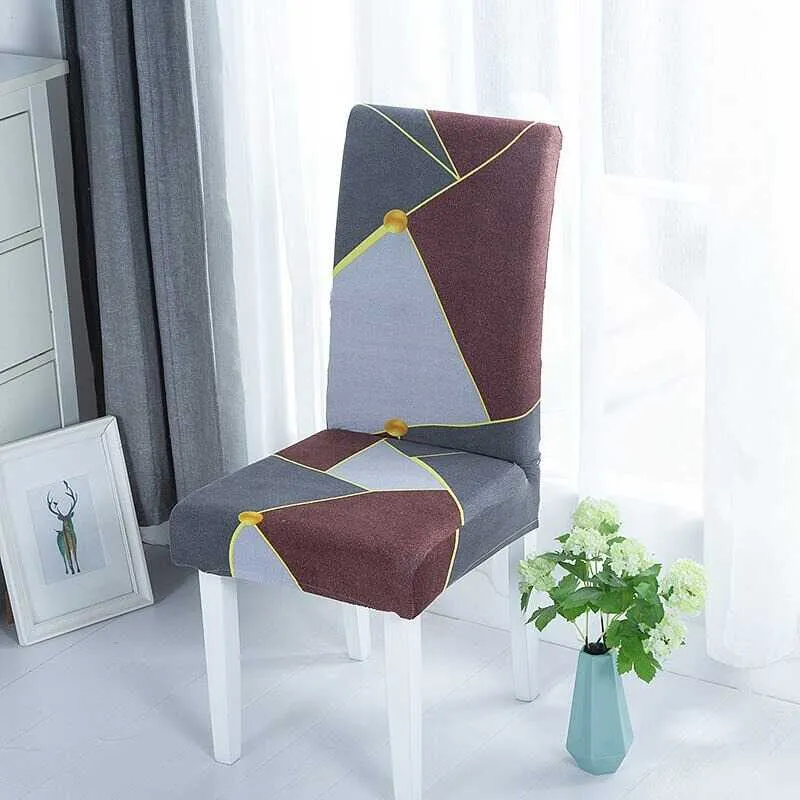 Housse de Chaise Extensible à Motifs Modernes - Style Scandinave Gris Marron