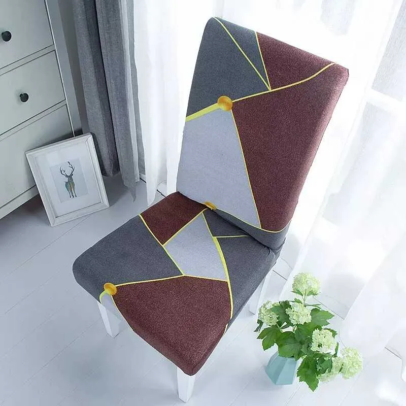 Housse de Chaise Extensible à Motifs Modernes - Style Scandinave Gris Marron