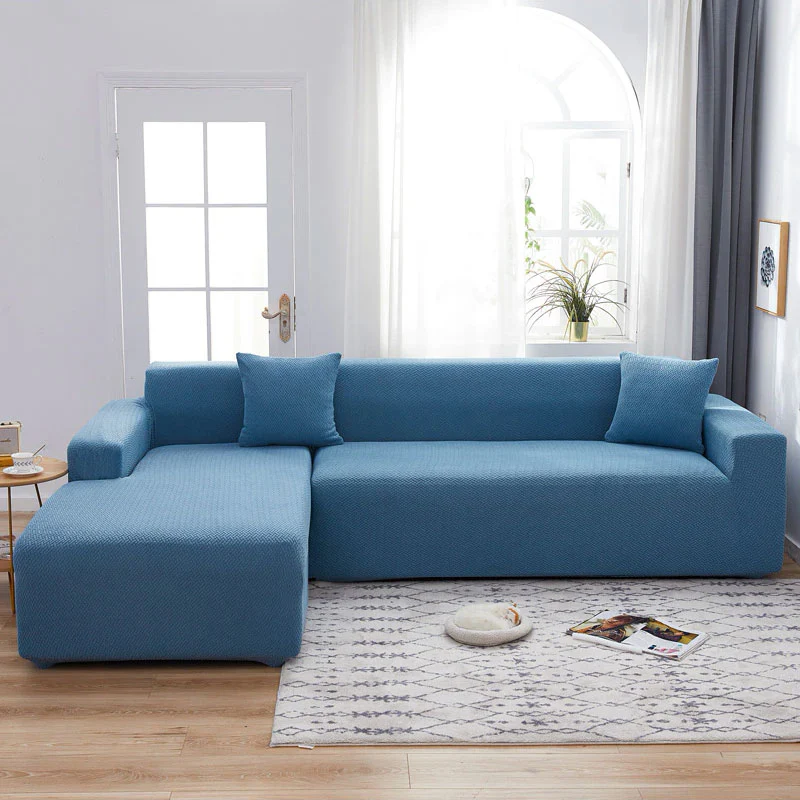 Housse Pour Canapé D'Angle Jacquard Bleu