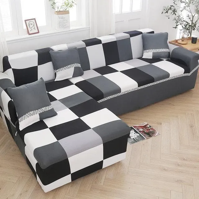 Housse de Canapé d'Angle Damier