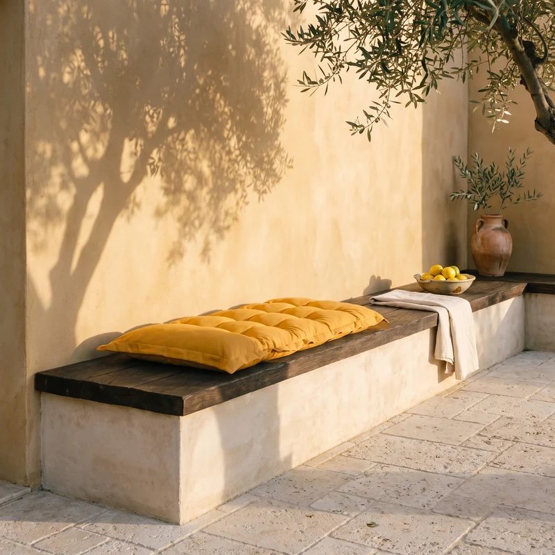 Coussin Banc & Sol Capitonné 120x60 Jaune Miel - Épais 10cm (Polyvalent)