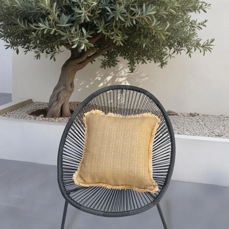 Housse de Coussin Effet Raphia Uni 45x45 - (Housse Seule - Déco Bohème)