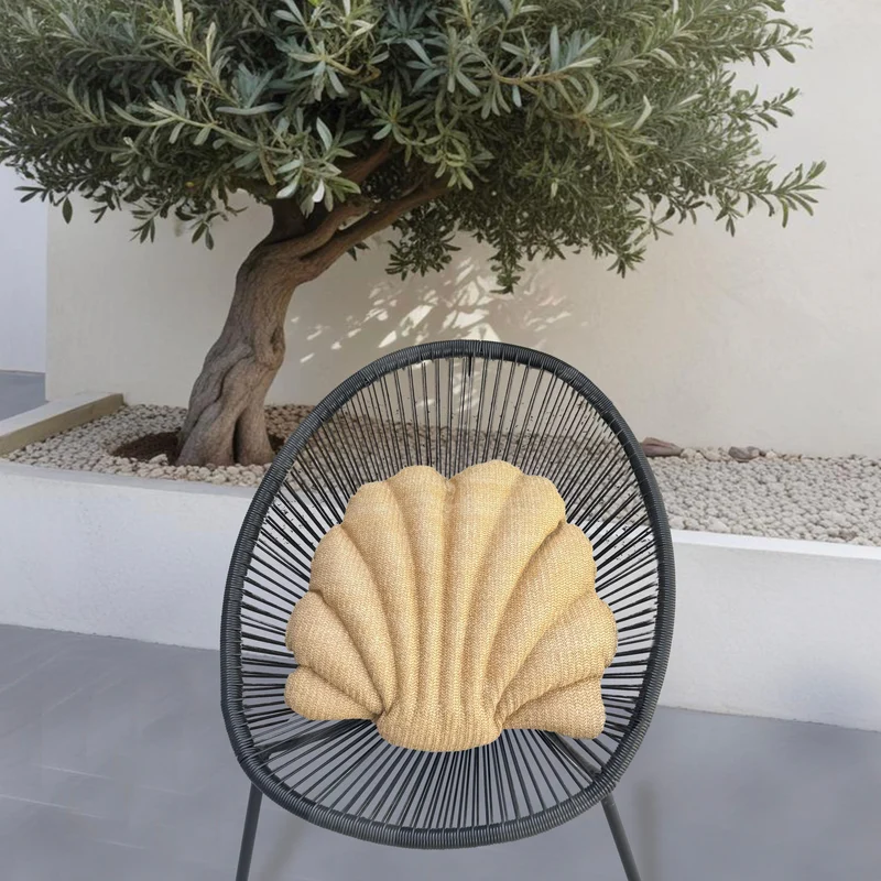 Coussin Coquillage Effet Raphia 45x45 cm - Déco Bohème (Garni & Résistant)