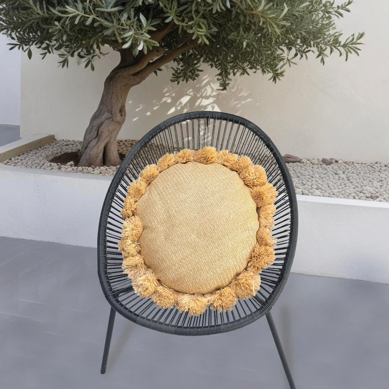Coussin Soleil Effet Raphia 50x15 cm - Déco Bohème (Garni & Résistant)