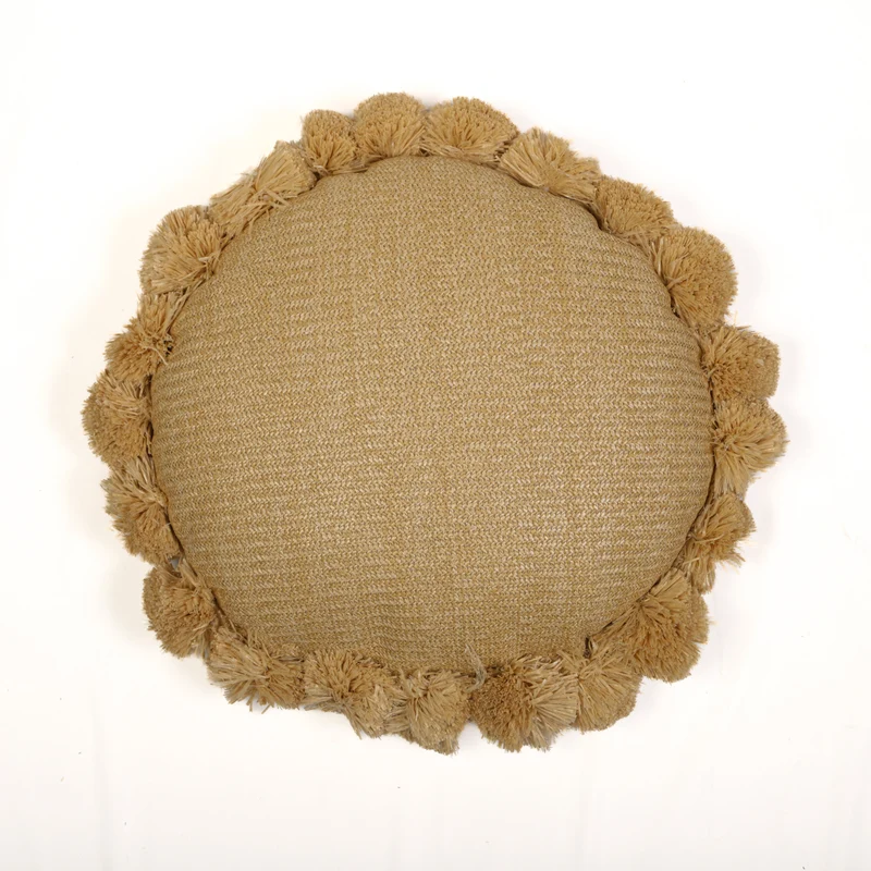Coussin Soleil Effet Raphia 50x15 cm - Déco Bohème (Garni & Résistant)