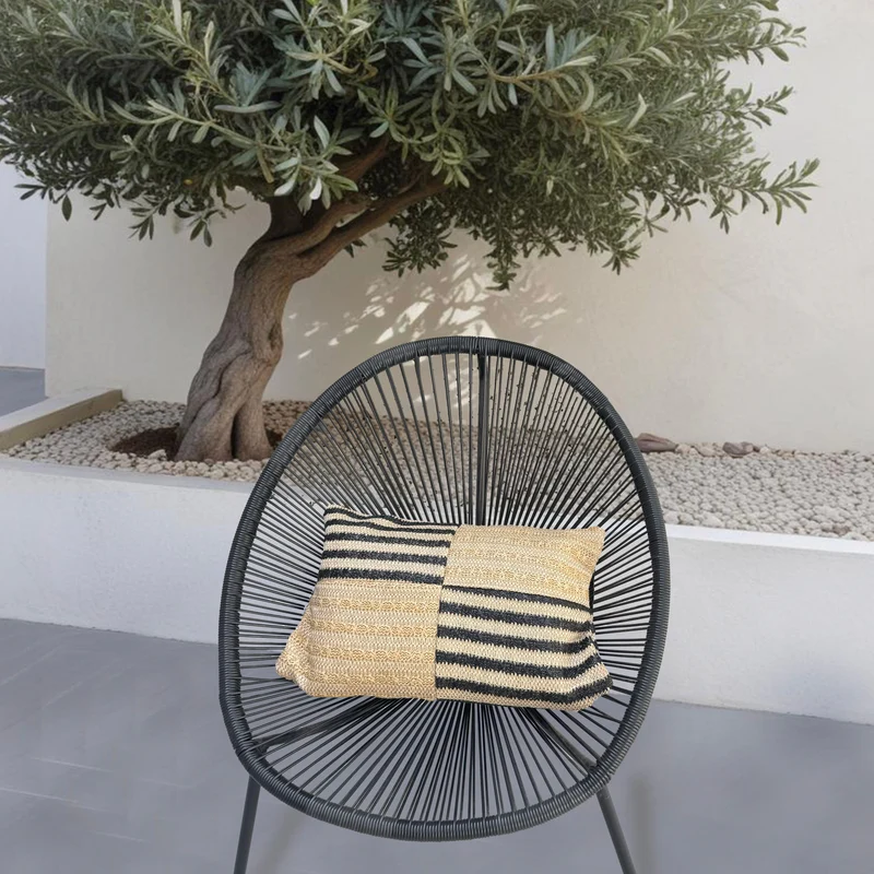Housse de Coussin Effet Raphia Rayures 30x50 - (Housse Seule - Style Bohème)