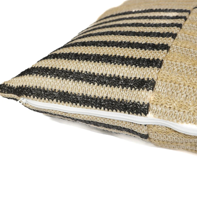 Housse de Coussin Effet Raphia Rayures 30x50 - (Housse Seule - Style Bohème)