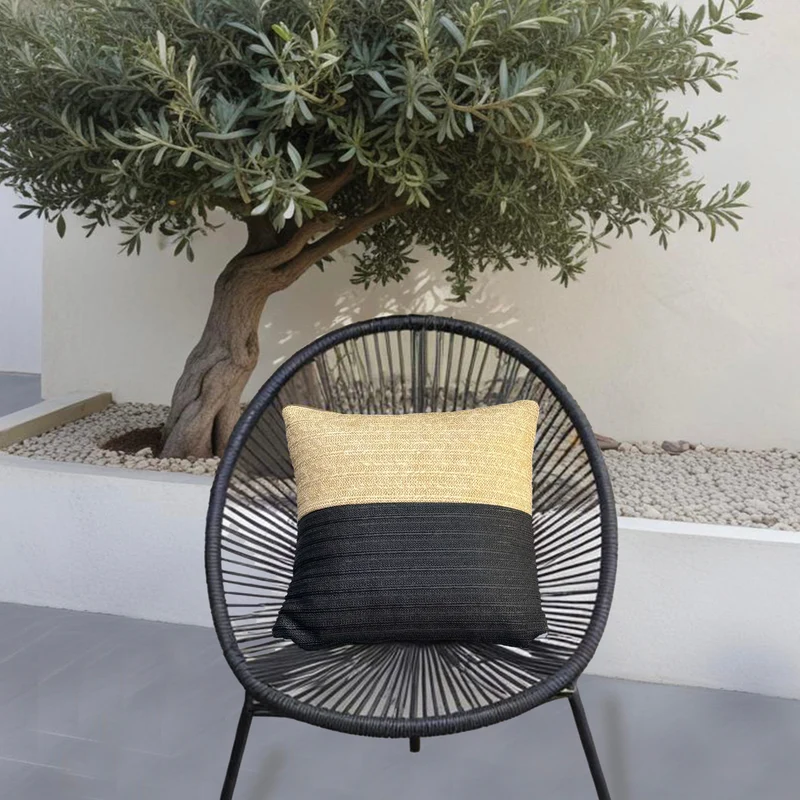 Housse de Coussin Effet Raphia Bi-Colore 45x45 - (Housse Seule - Déco Bohème)