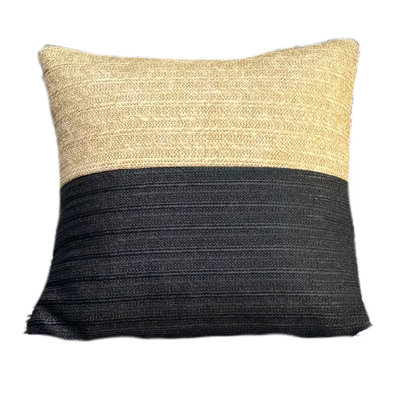 Housse de Coussin Effet Raphia Bi-Colore 45x45 - (Housse Seule - Déco Bohème)
