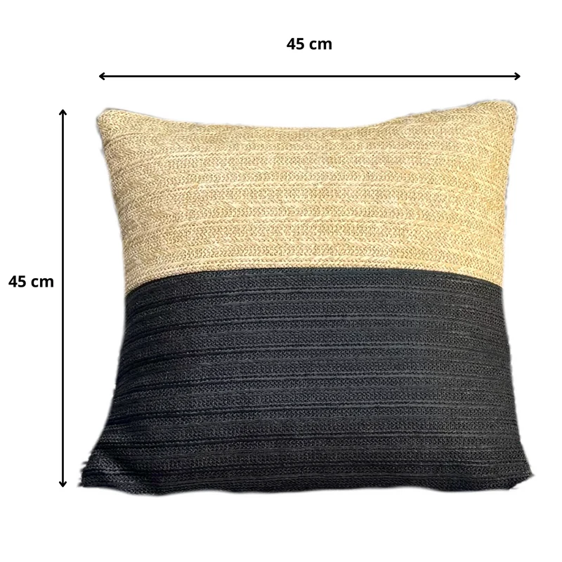 Housse de Coussin Effet Raphia Bi-Colore 45x45 - (Housse Seule - Déco Bohème)