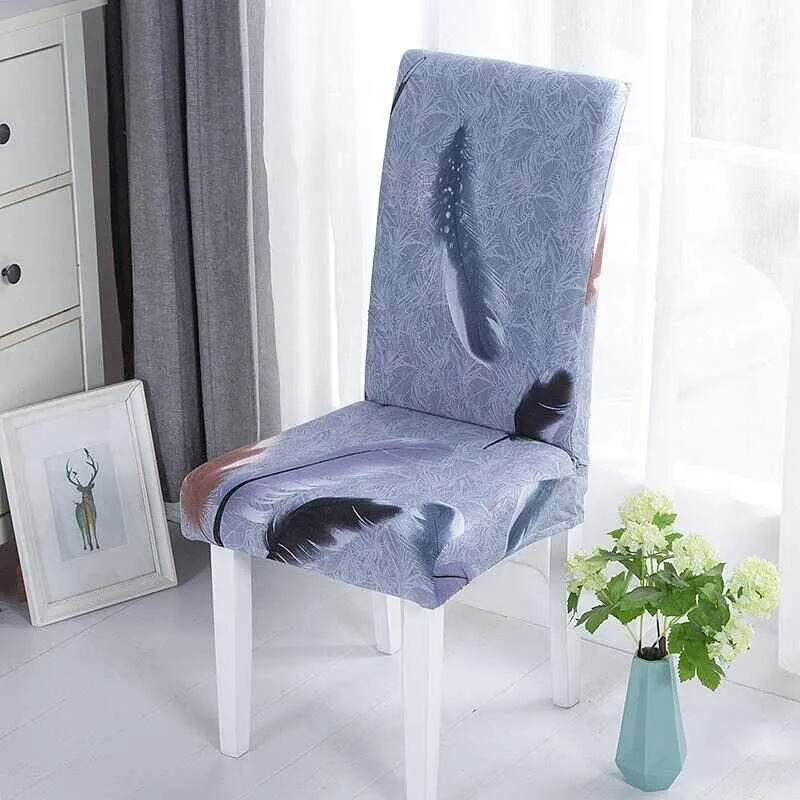 Housse de Chaise Extensible à Motifs Plume - Élégance Naturelle & Protection Universelle