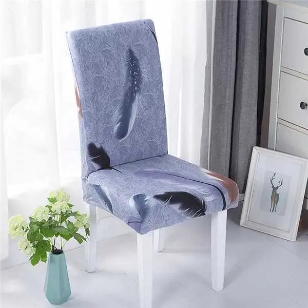 Housse de Chaise Extensible à Motifs Plume - Élégance Naturelle & Protection Universelle